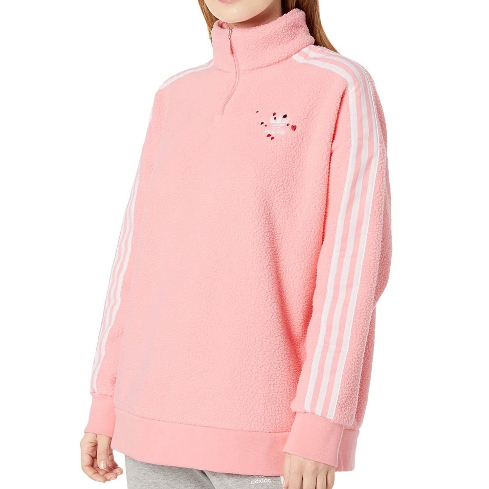 adidas pink Valentine Oversized Quarter Zip Fleece Sweatshirt